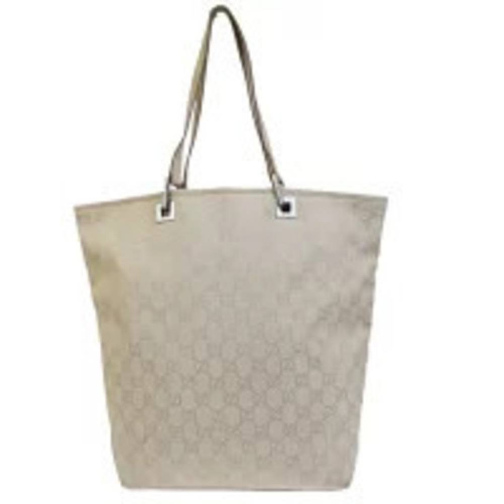 Gucci Shoulder Bag Tote GG Beige Canvas Leather